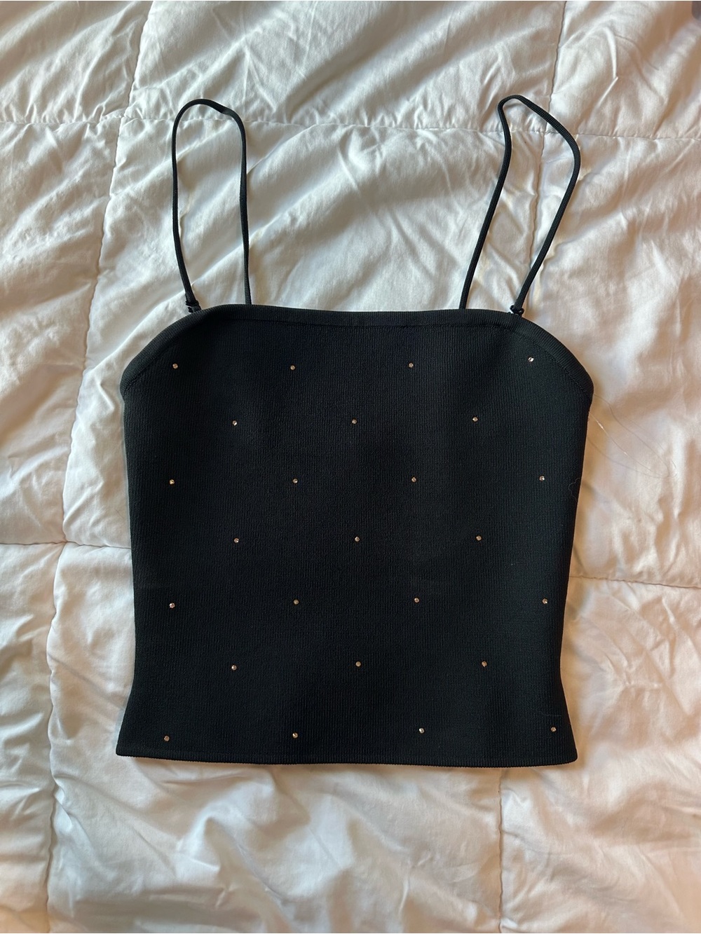 Black Embellished Spaghetti Strap Crop Top